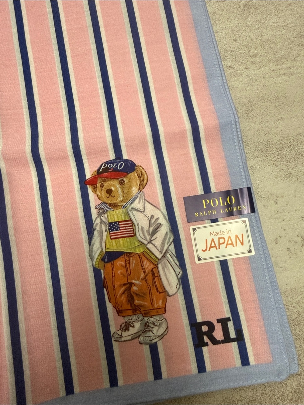 Polo by Ralph Lauren Pink and Blue Striped Bear cotton Scarf - Picture 4 of 4